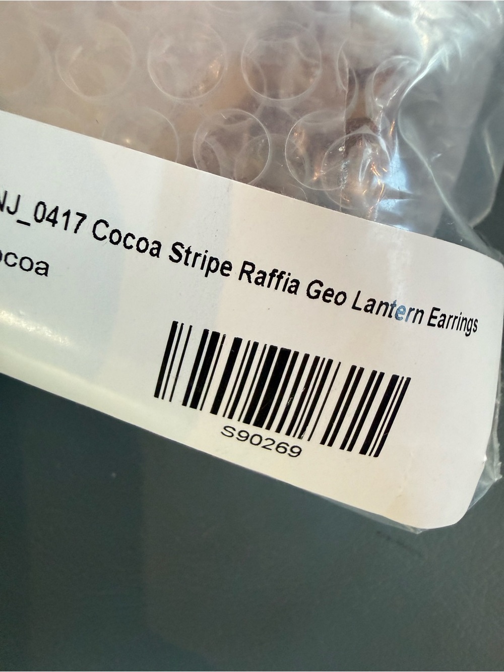 Tuckernuck Cocoa Stripe Raffia Geo Lantern Earrings NEW - Picture 3 of 3